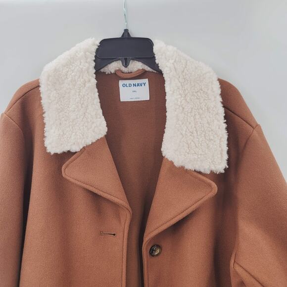 Old Navy NEW Size XXL Brown Sherpa Faux Fleece Collar button Up coat jacket - Picture 6 of 6